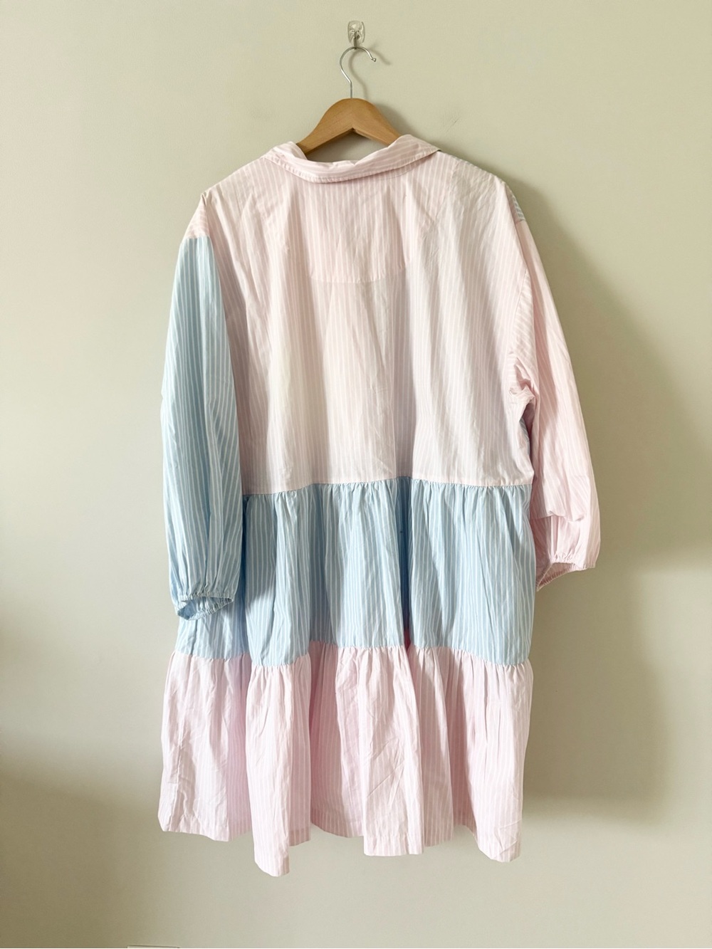 Anthropologie The Bettina Blue Pink White Mix Stripe Long Sleeve Shirt Dress 2X - Picture 4 of 6